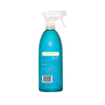 Method bathroom and toilet cleaner blue spray bottle with clear trigger nozzle and label on back