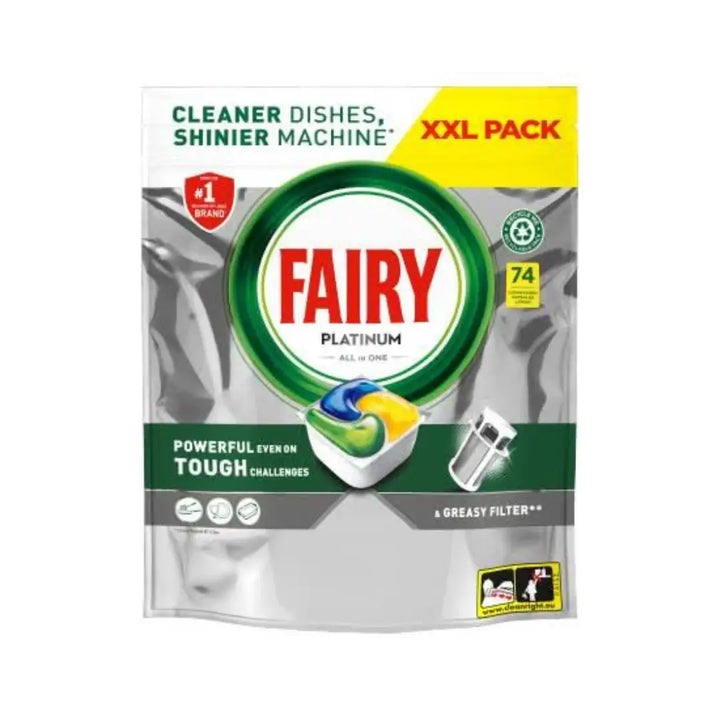 Fairy Platinum All in One Dishwasher Capsules Lemon XXL Pack - 74 Capsules