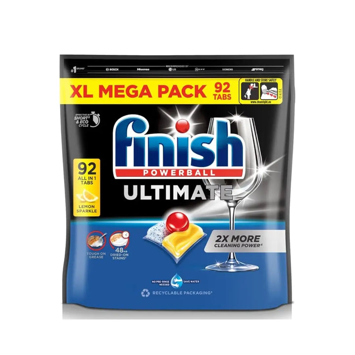 Finish Ultimate All-in-1 Dishwasher Tablets Lemon Sparkle Mega Pack - 92 Tabs
