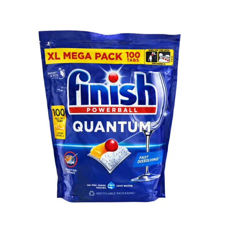 Finish Quantum Powerball All in 1 Dishwasher Tablets Lemon Sparkle Mega Pack - 100 Tabs